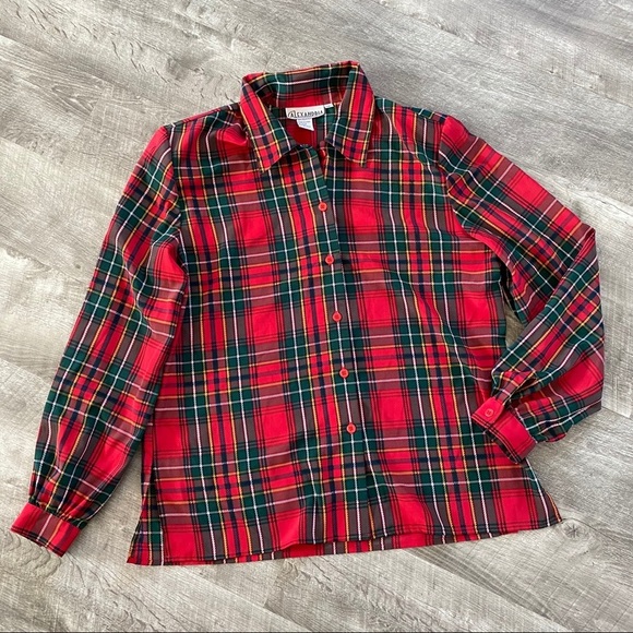 Vintage Plaid Button Down Blouse Shirt Red 12 - Picture 1 of 7